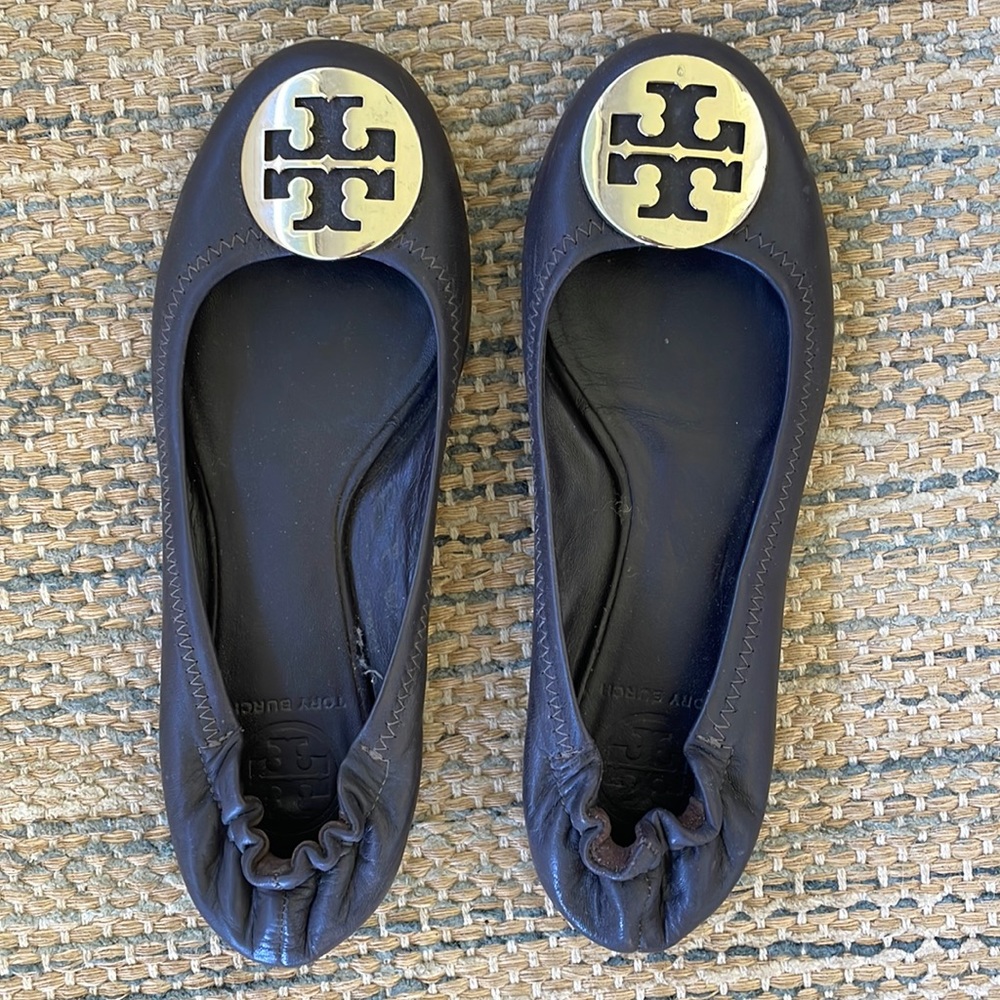 Tory Burch Mini Travel Ballet Flats, Chocolate Brown, Size 6